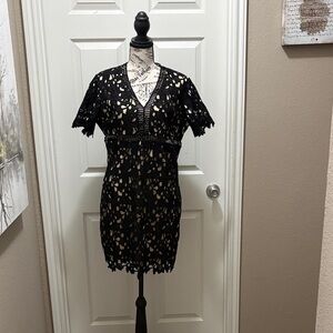 Boohoo Black Crochet Lace V-Neck Mini Dress